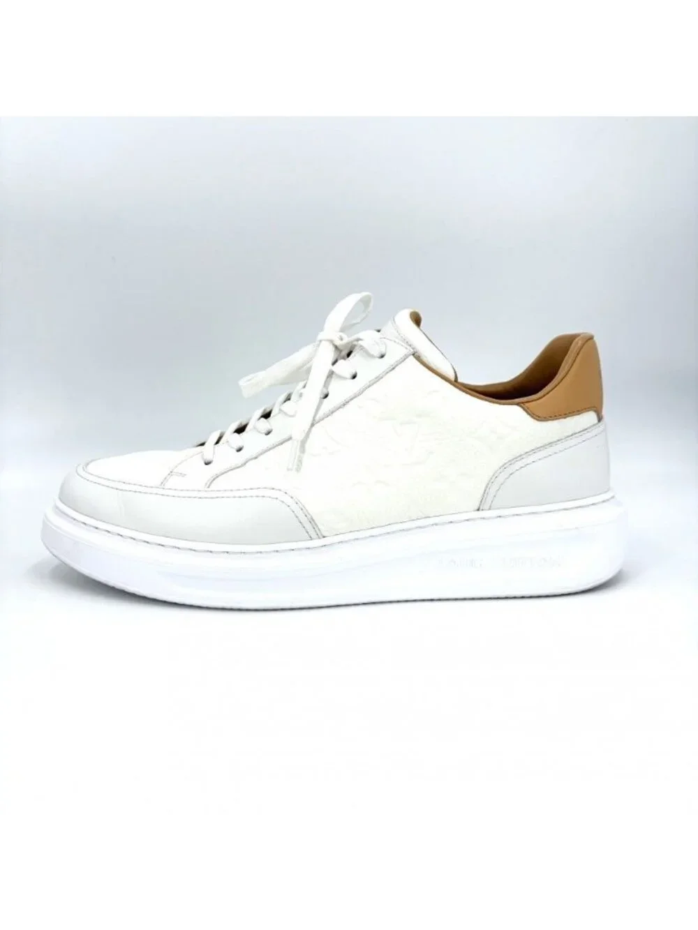 Louis Vuitton Sneakers Beverly Hills Line Monogram Shoes Leather White Brown 8.5